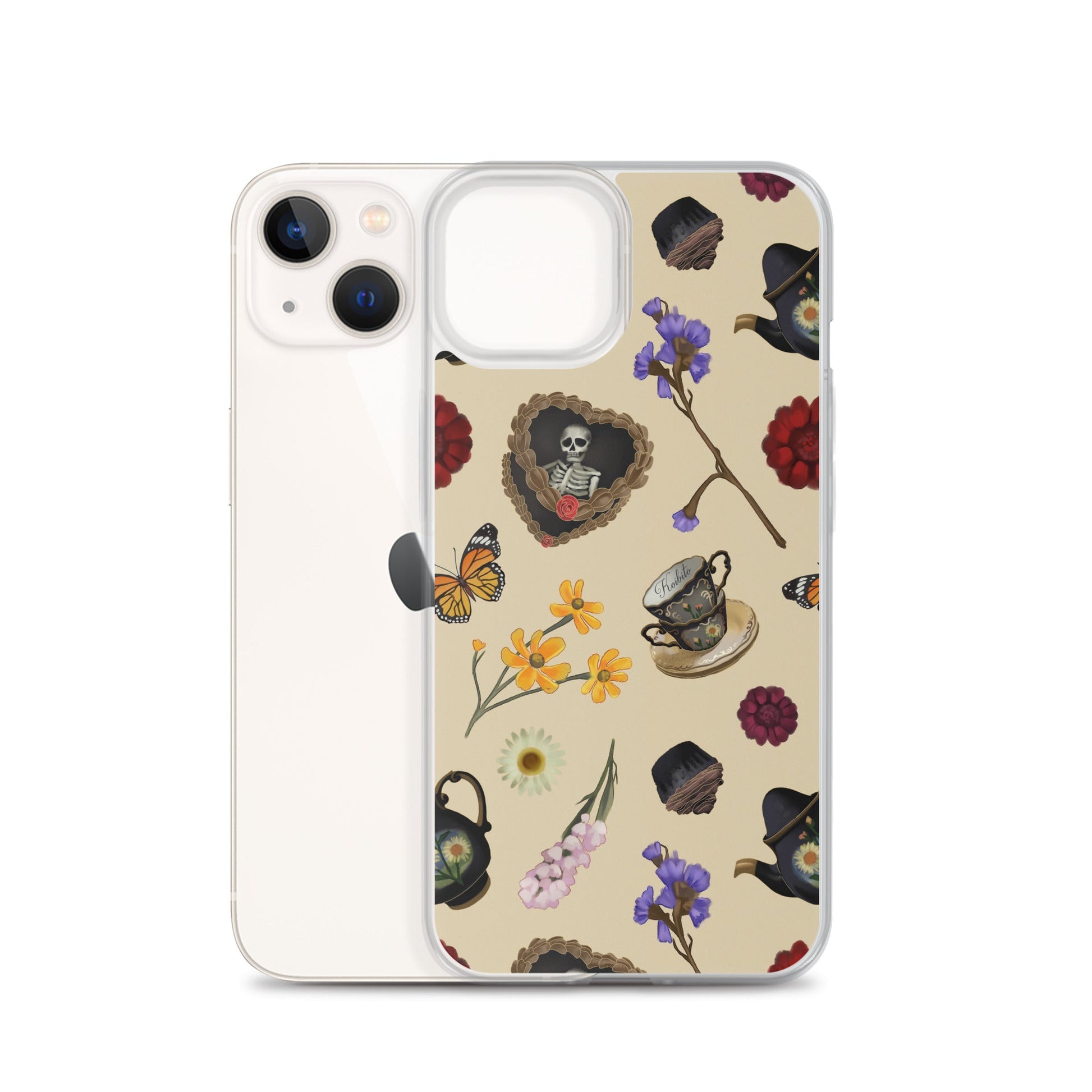 Gothic Tea Time iPhone® Clear Case featuring floral and whimsical designs, perfect for style and protection.