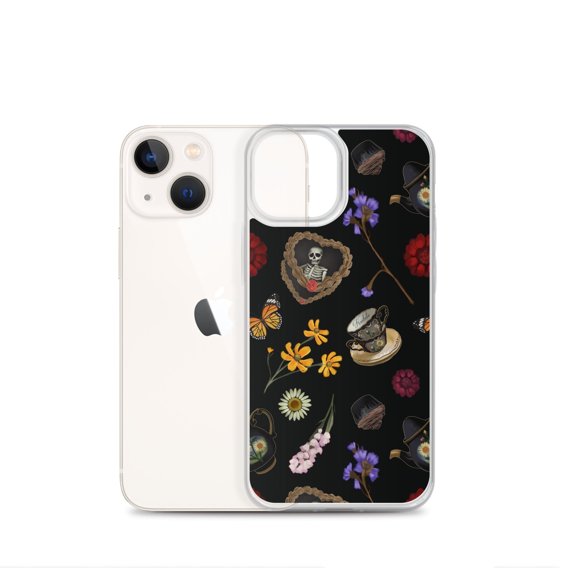 Stylish Gothic Tea Time iPhone® Clear Case featuring intricate designs, protecting against scratches and dust.