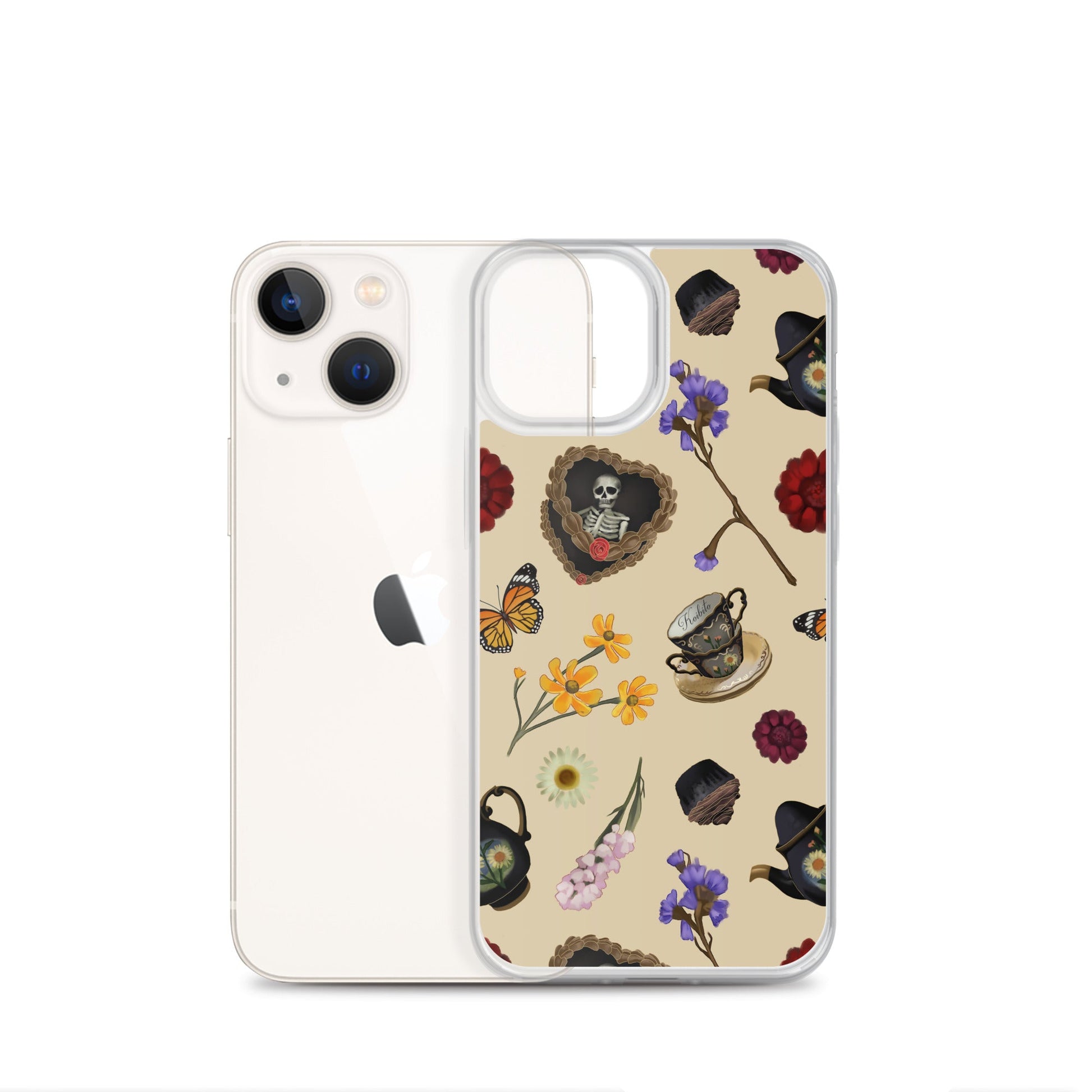 Gothic Tea Time iPhone® Clear Case featuring elegant designs, offering protection from scratches and dust.