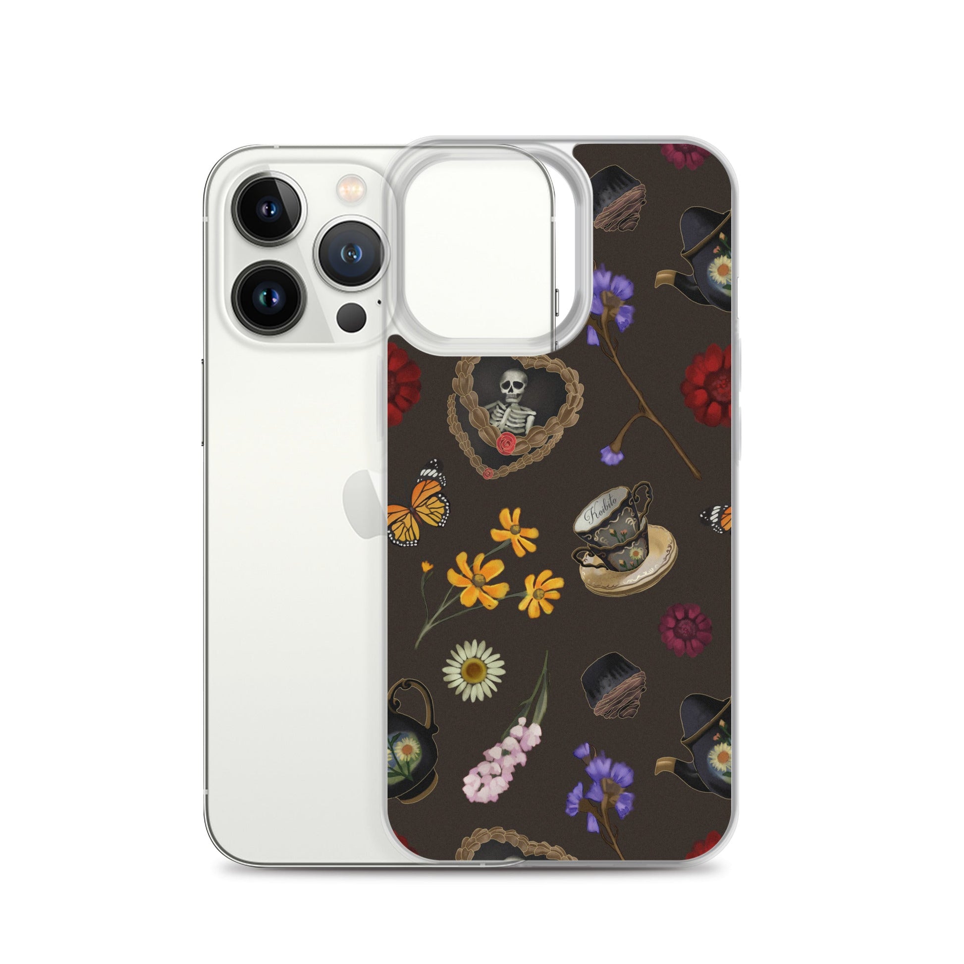 Stylish Gothic Tea Time iPhone® Clear Case featuring a unique design that protects against scratches and dirt.
