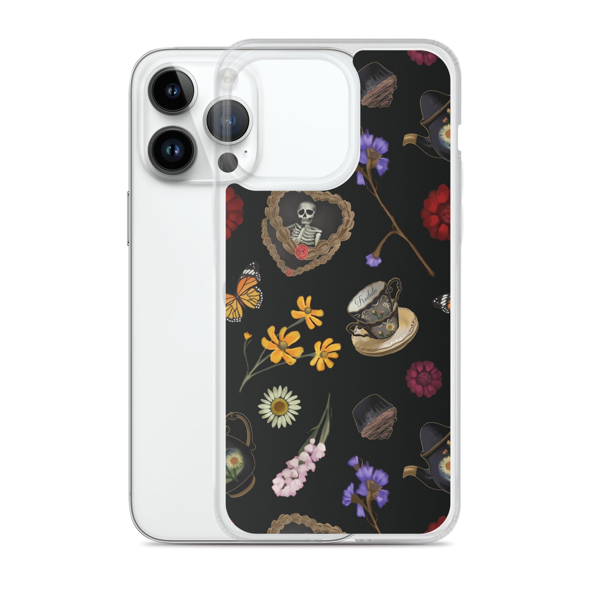 Gothic Tea Time iPhone® Clear Case features a stylish design, offering protection against scratches and dirt.