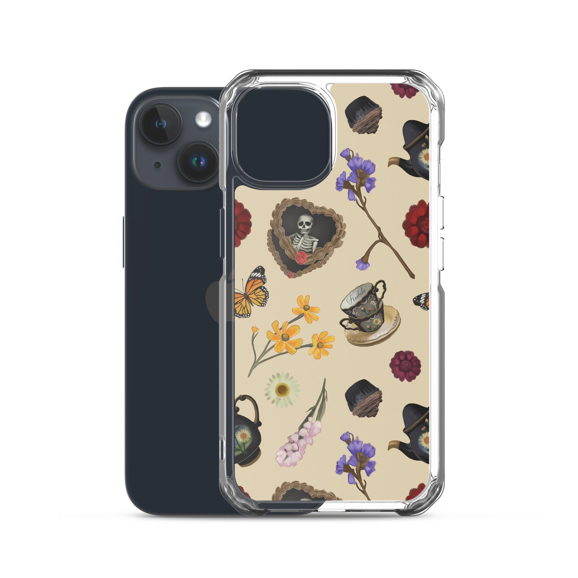 Gothic Tea Time iPhone® Clear Case featuring elegant floral and whimsical designs for stylish protection.