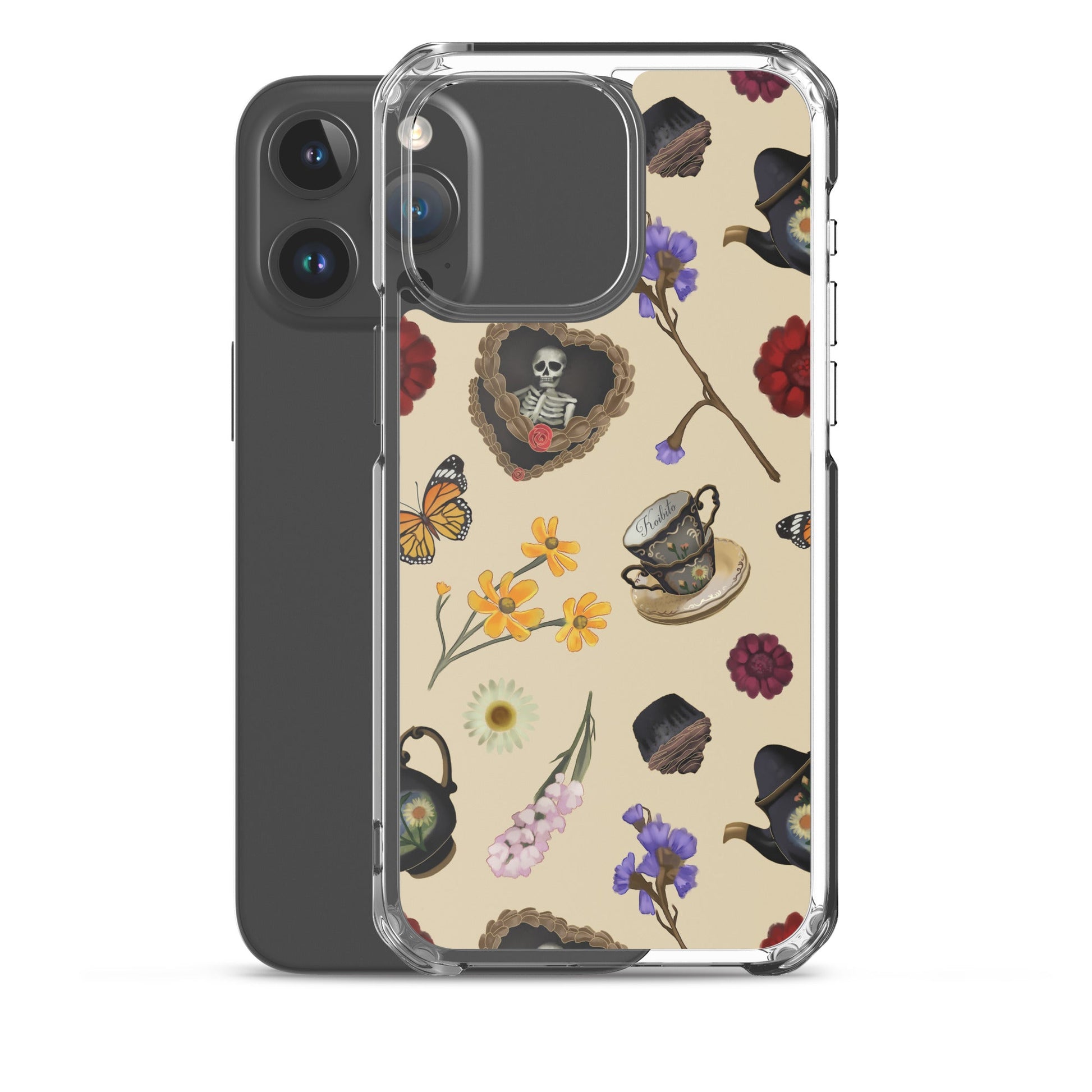 Gothic Tea Time iPhone® Clear Case featuring whimsical designs protects against scratches and dust with style.