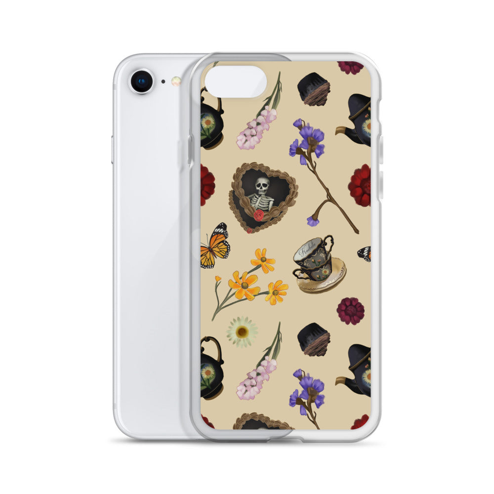 Gothic Tea Time iPhone® Clear Case features whimsical designs, offering stylish protection from scratches and dirt.