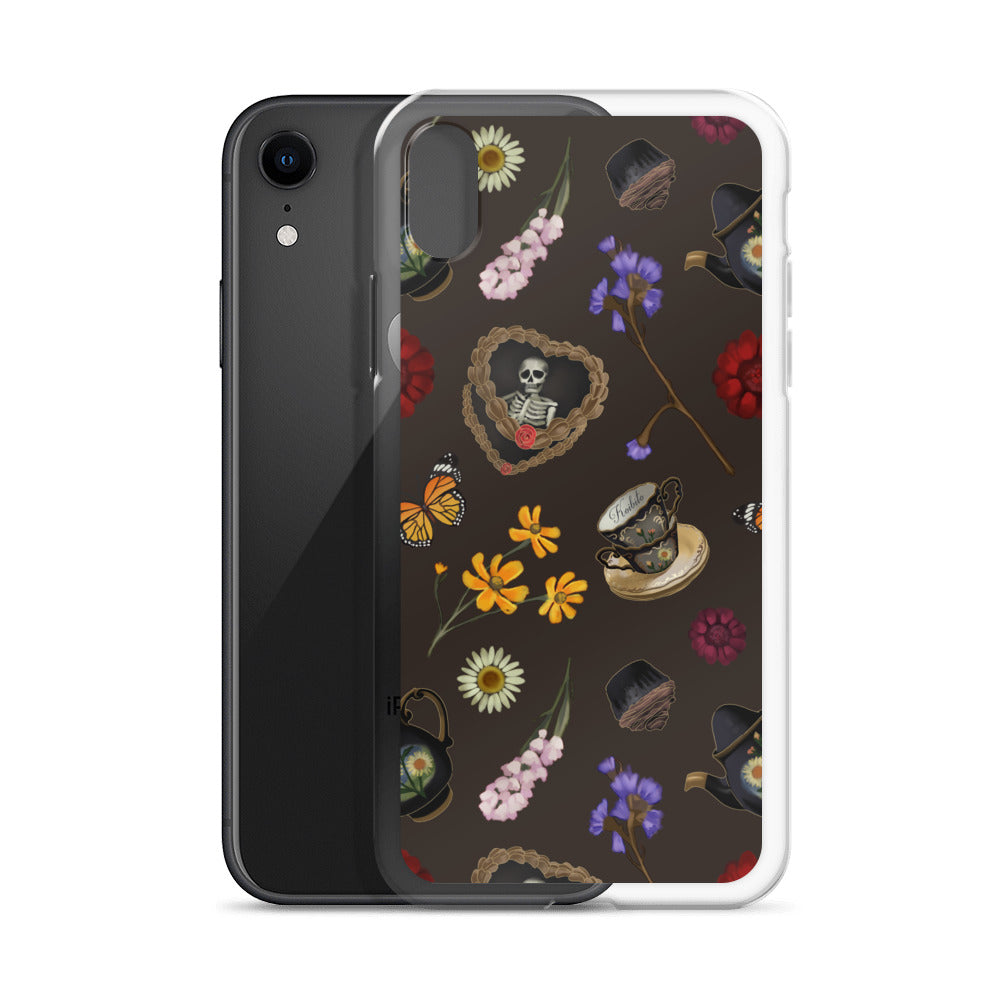 Gothic Tea Time iPhone® Clear Case featuring a unique design, protecting your phone with style and durability.