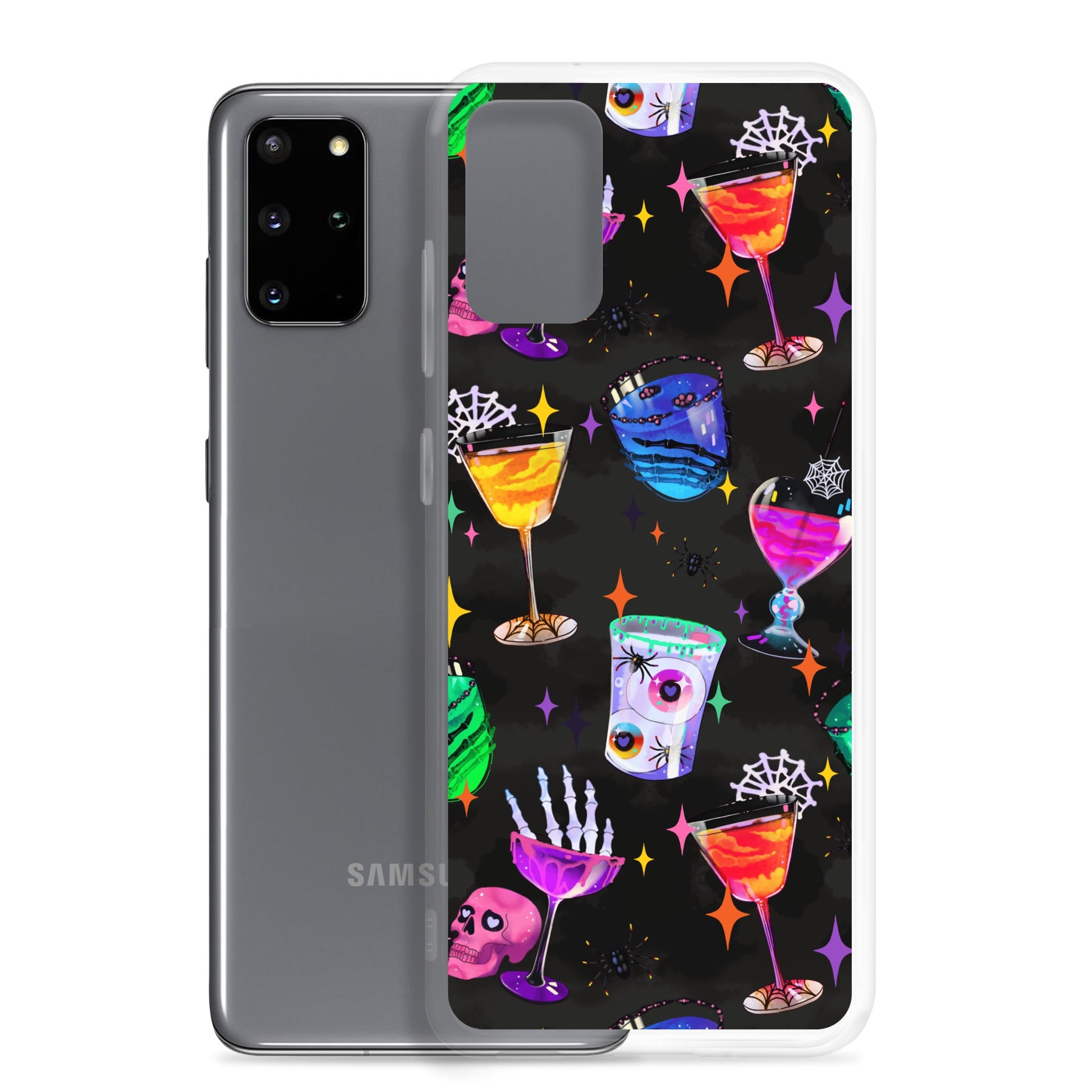 Sleek Monster Party Samsung® Clear Case showcasing vibrant designs, protects against scratches and dirt for your phone.