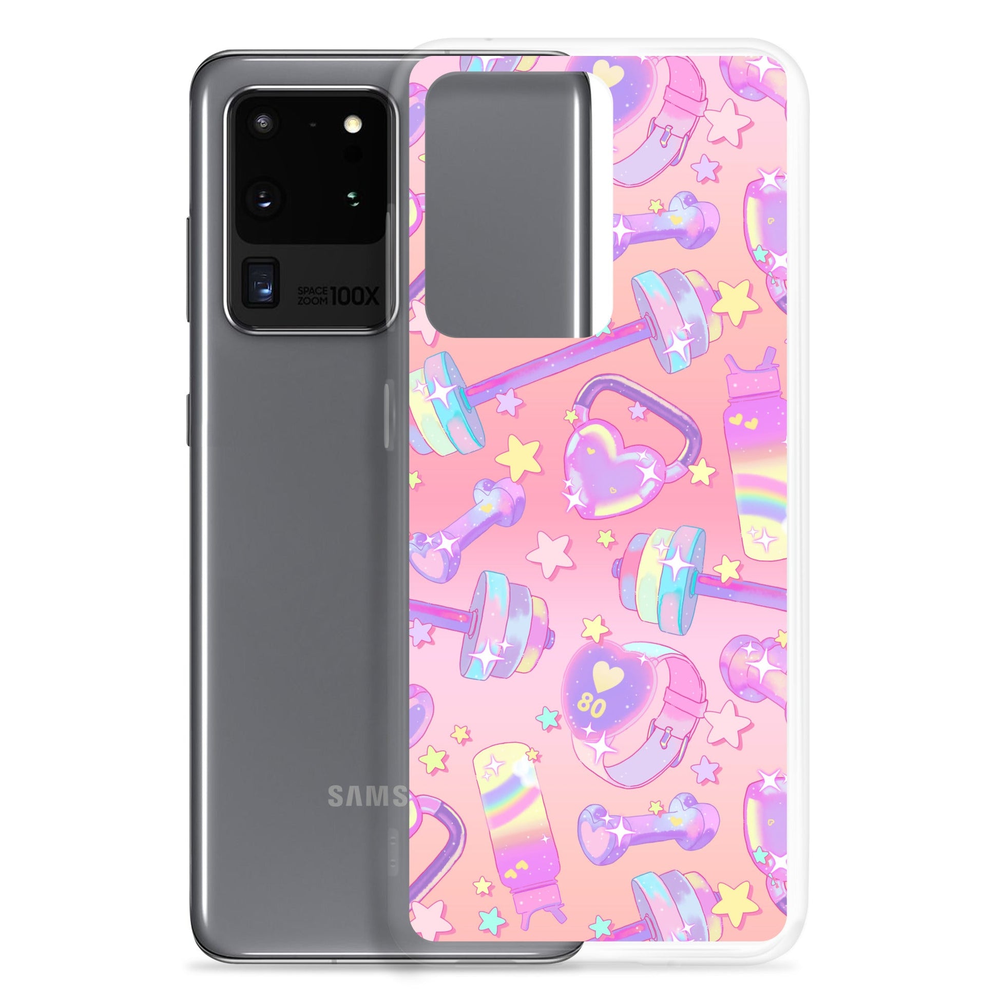 Protect your phone stylishly with the Glitter Gains Samsung® Clear Case featuring a vibrant design and precise cutouts.