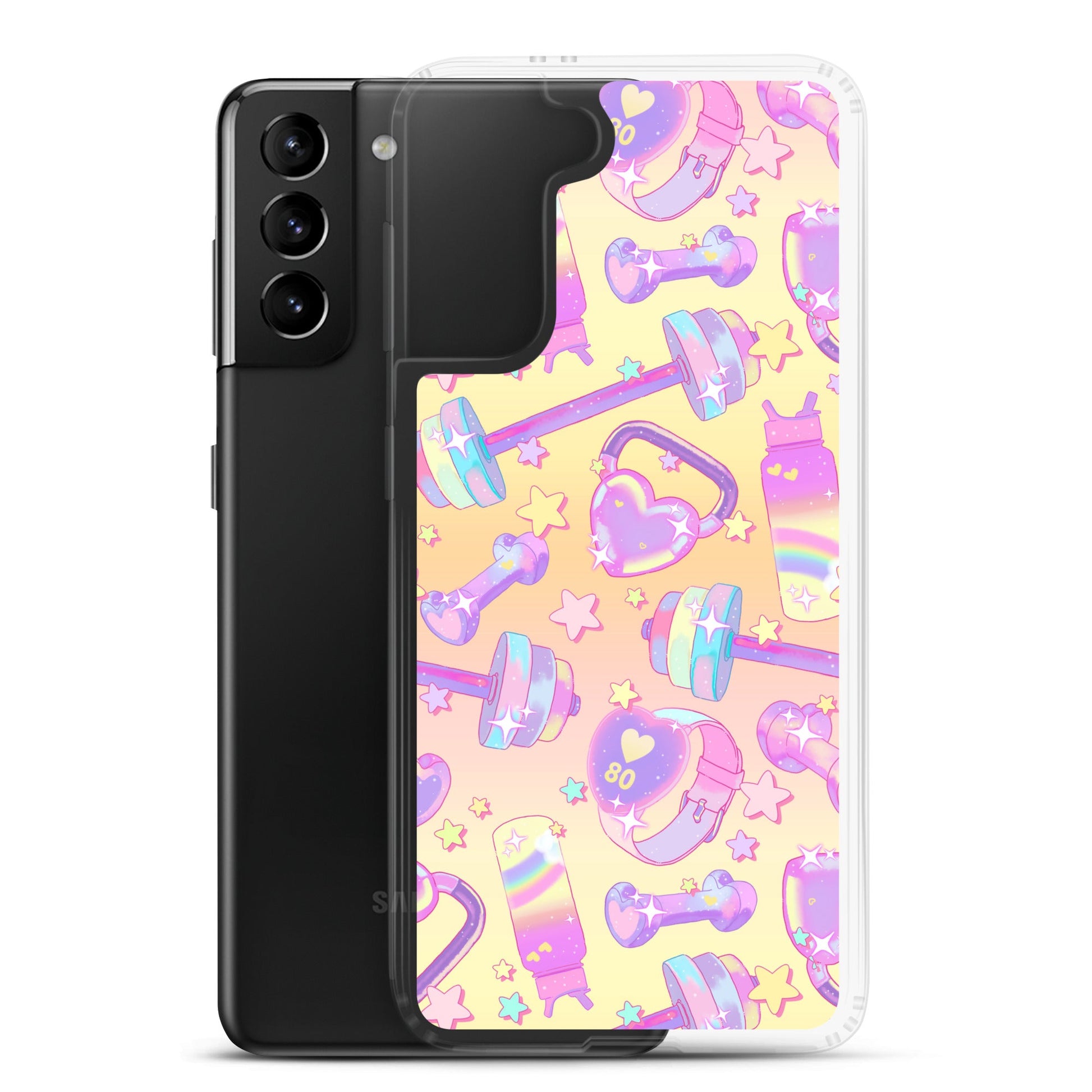 Protect your phone stylishly with the Glitter Gains Samsung® Clear Case featuring a vibrant design and durable build.
