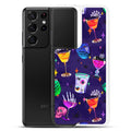 Colorful Monster Party Samsung® Clear Case showcasing festive designs, offering sleek protection for your device.