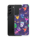 Stylish Monster Party Samsung® Clear Case with vibrant designs protects against scratches and dirt for your Galaxy S22.