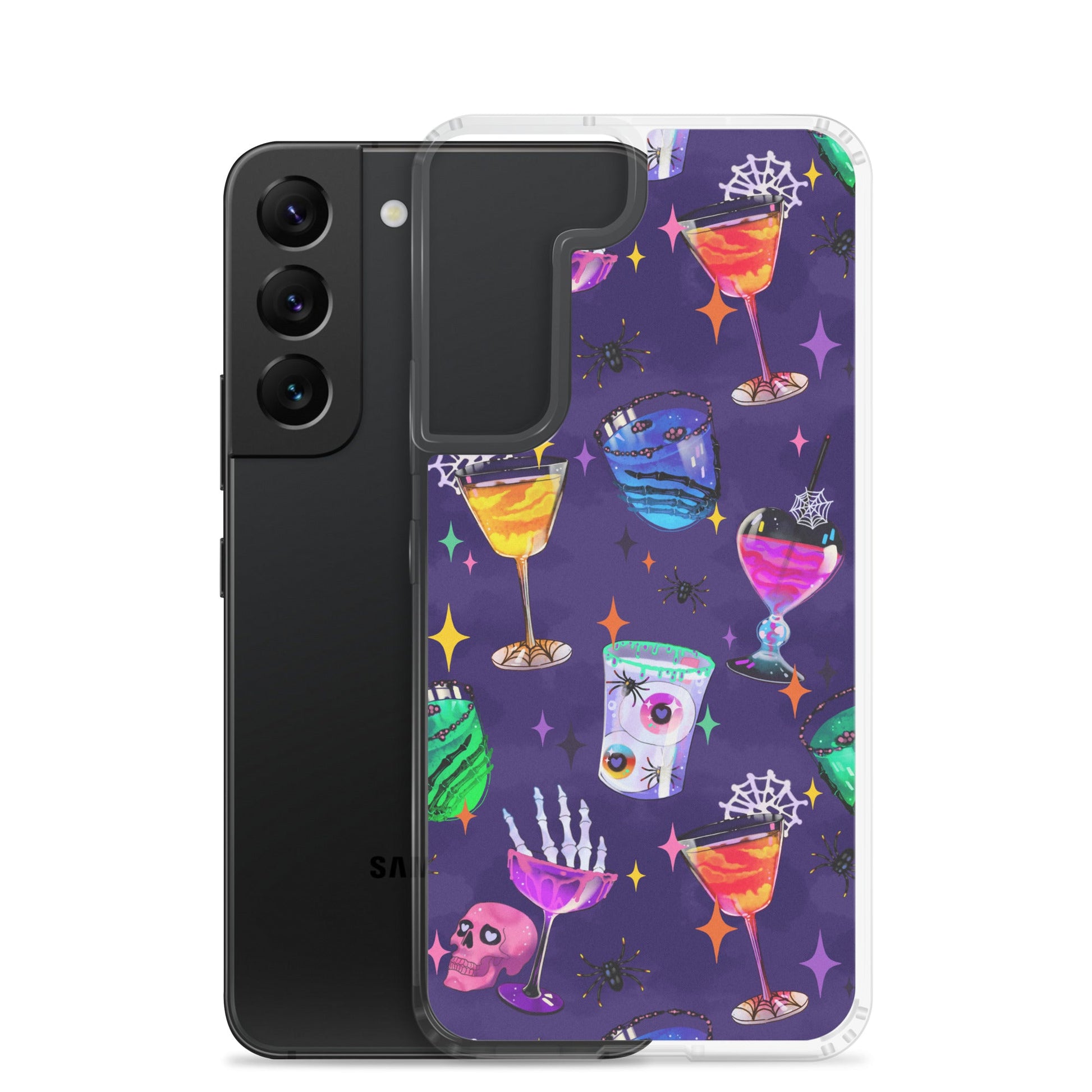 Stylish Monster Party Samsung® Clear Case with vibrant designs protects against scratches and dirt for your Galaxy S22.