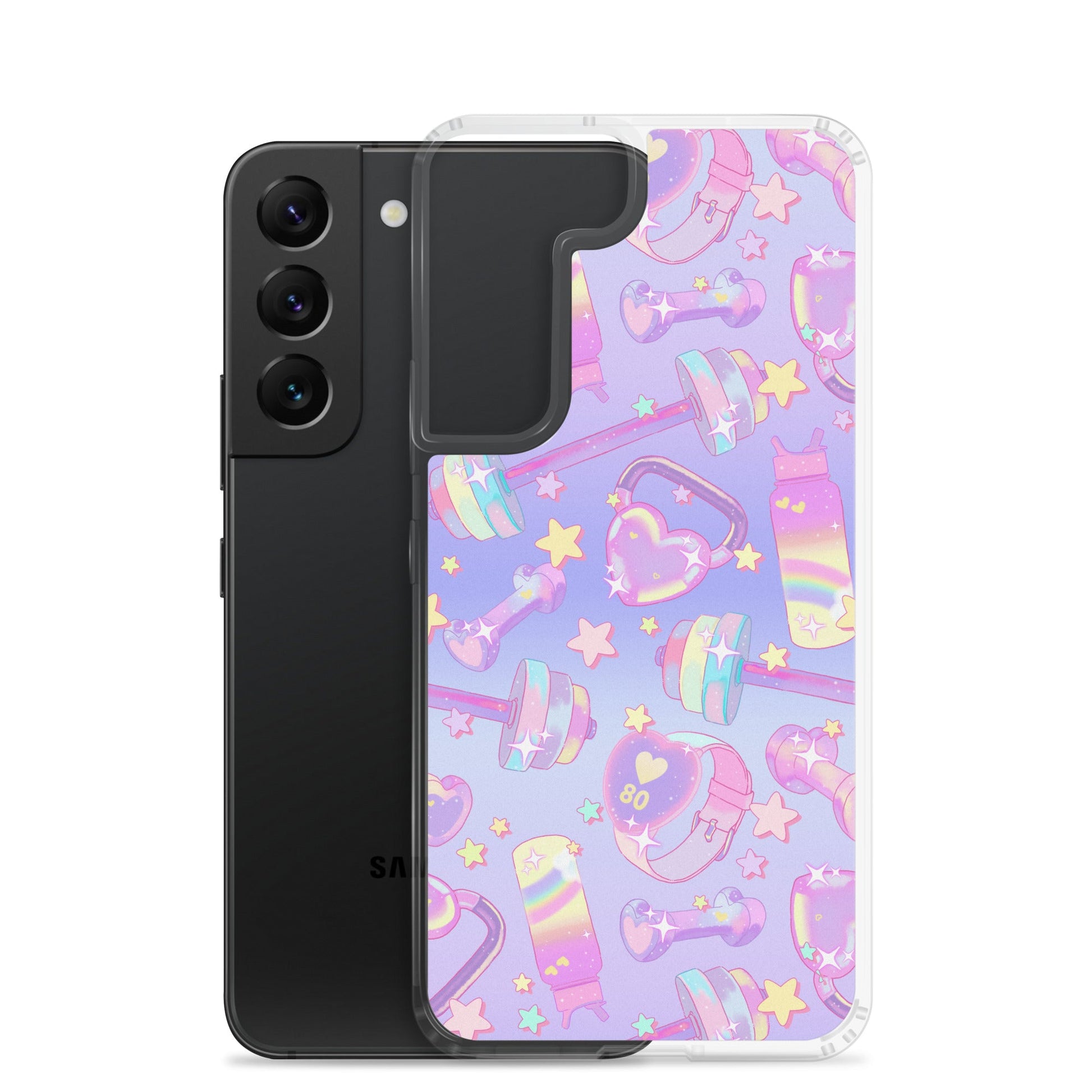 Sleek Glitter Gains Samsung® Clear Case with vibrant design, offering protection from scratches and easy access to ports.