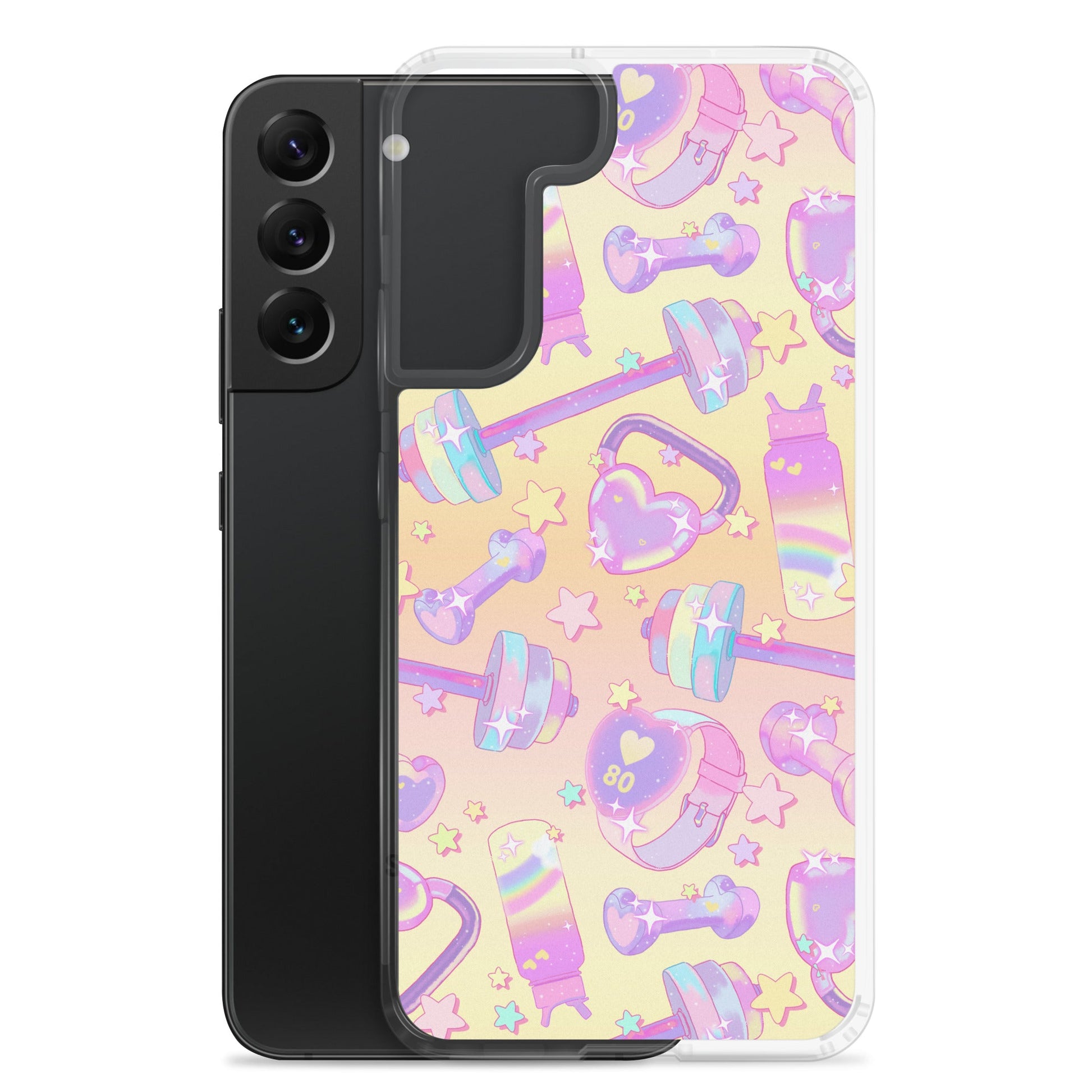 Protect your phone stylishly with the Glitter Gains Samsung® Clear Case, featuring a fun, vibrant design and solid back.