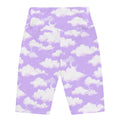High-waisted Cloudy Sky Biker Shorts featuring a soft lavender cloud print, perfect for versatile styling and comfort.