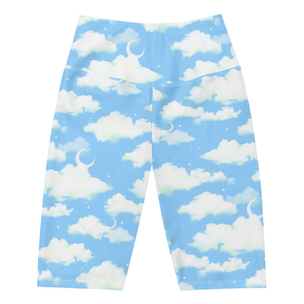High-waisted Cloudy Sky Biker Shorts featuring a versatile cloud print, perfect for any outfit. Get yours today!
