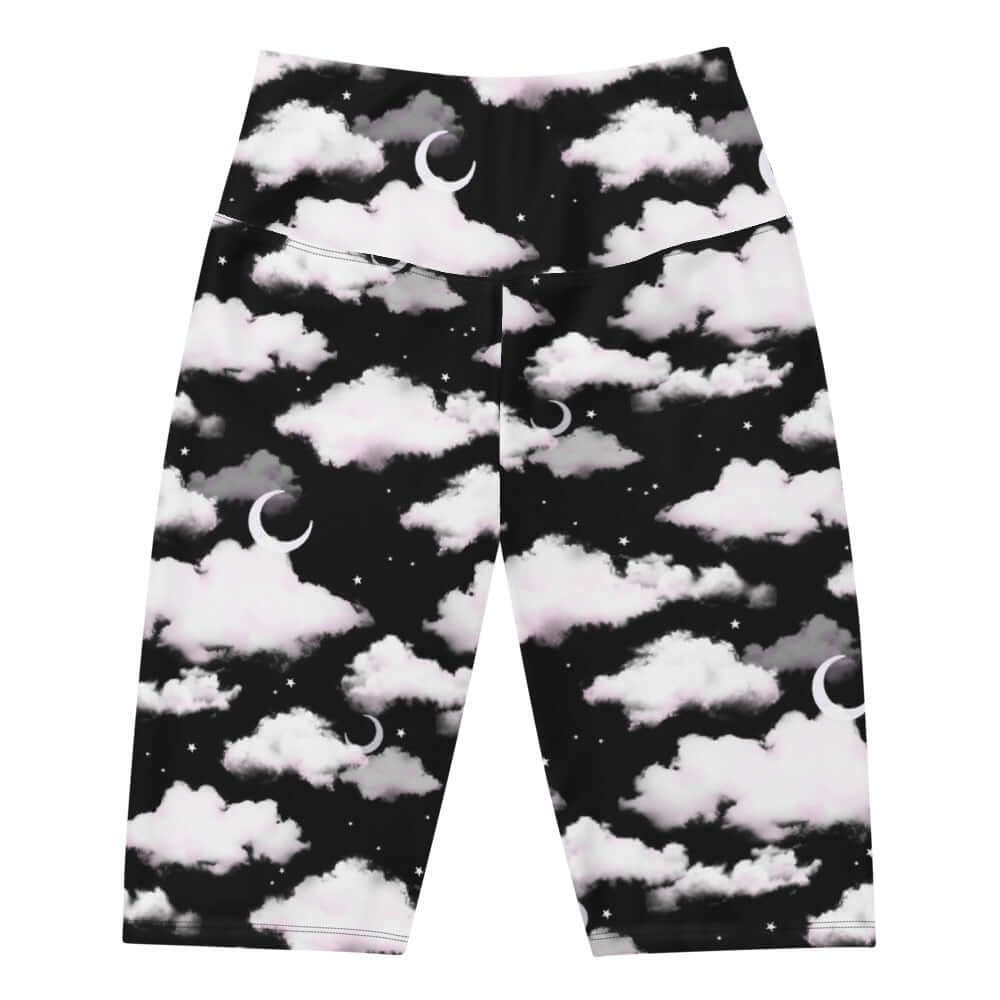 High-waisted Cloudy Sky Biker Shorts featuring a versatile cloud pattern, perfect for any outfit.
