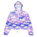 Stylish Cloudy Sky cropped windbreaker, perfect for adventures with its lightweight, waterproof design and adjustable features.