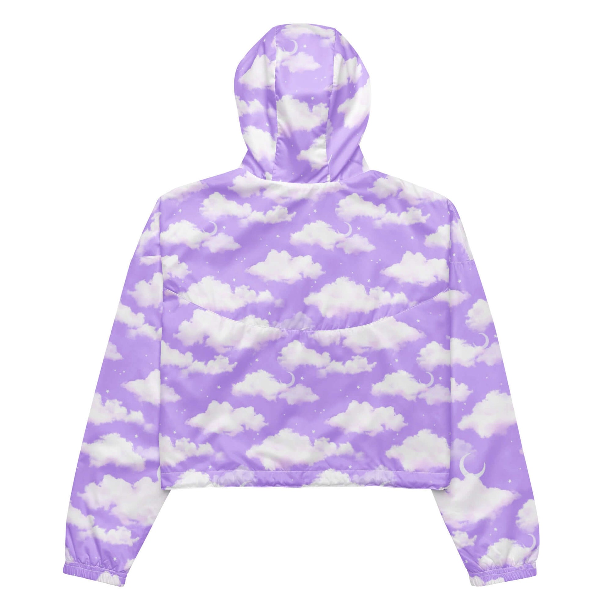 Lightweight Cloudy Sky cropped windbreaker with a dreamy cloud pattern, perfect for stylish outdoor adventures.