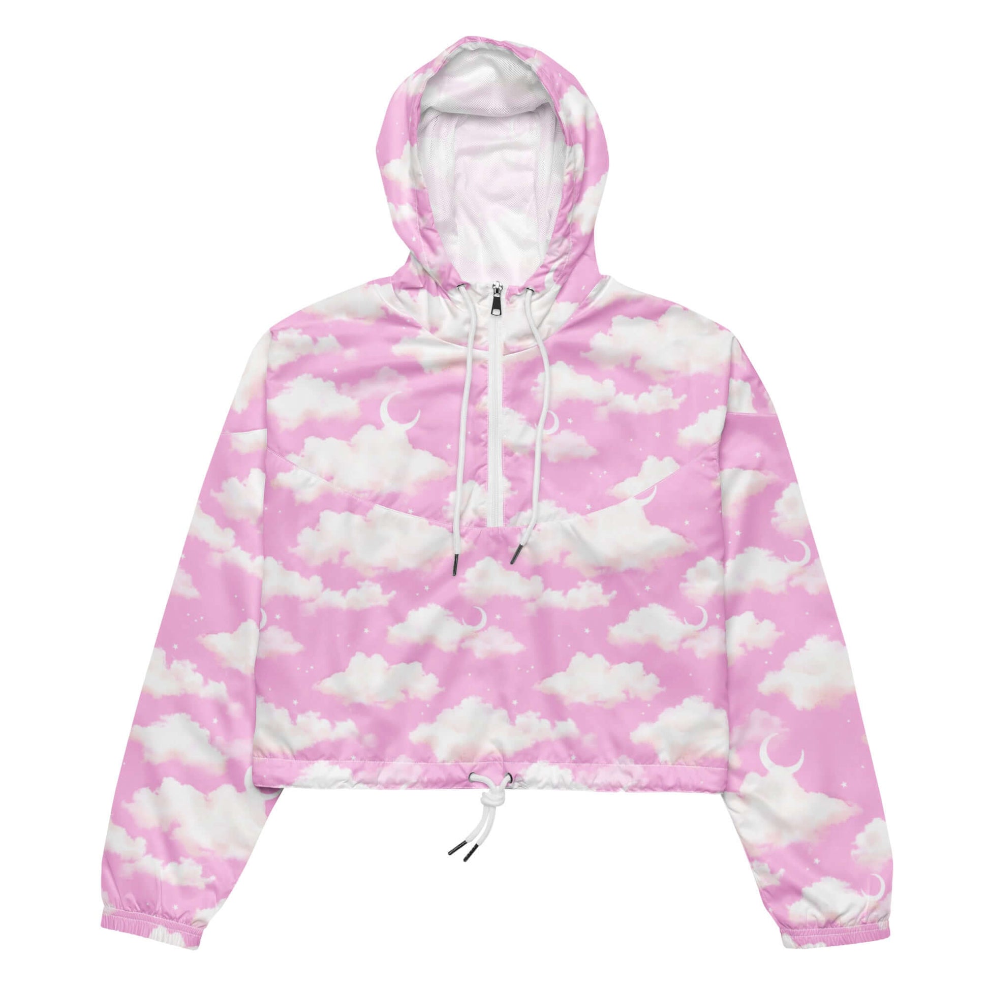 Lightweight and waterproof, the Cloudy Sky cropped windbreaker is perfect for stylish hikes and adventures.