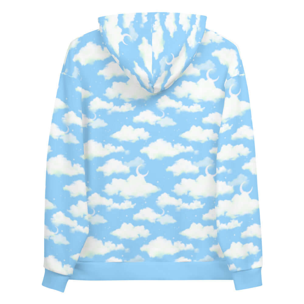Unisex Cloudy Sky Hoodie features a dreamy blue design with fluffy clouds, perfect for cozy comfort and style.