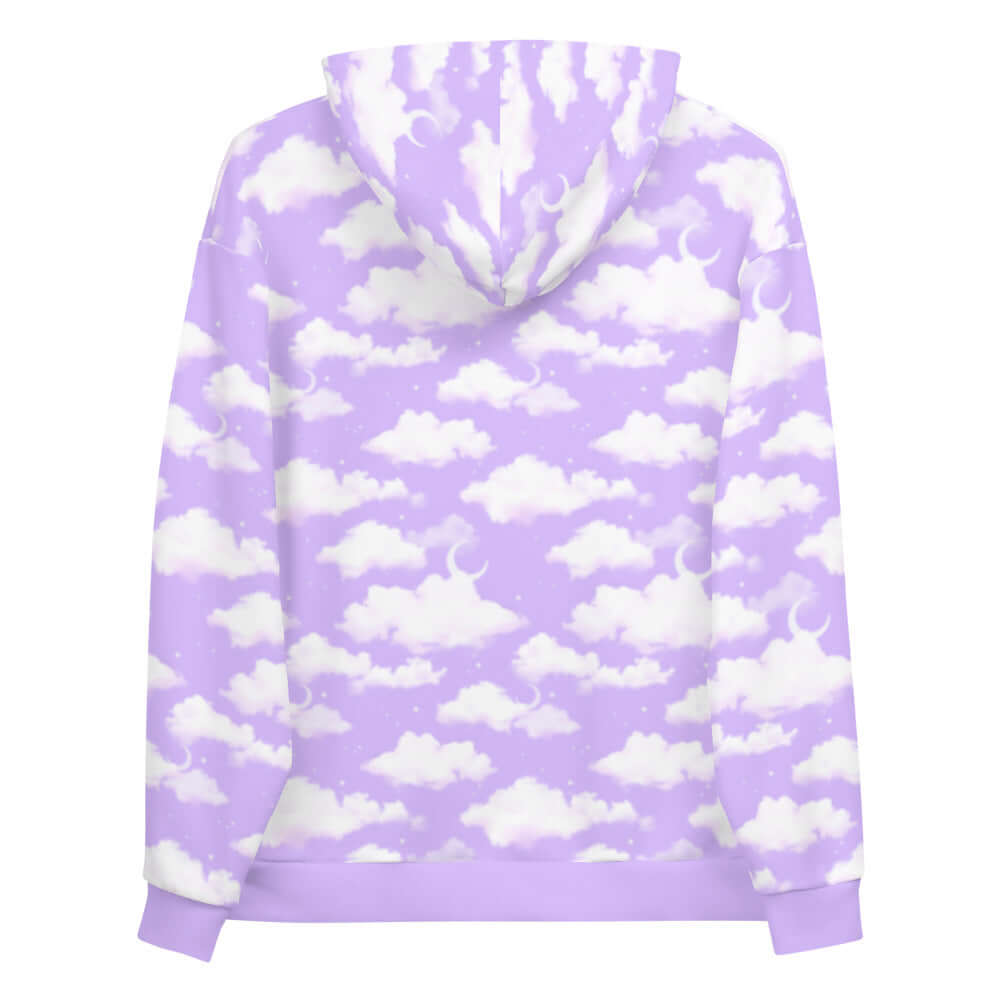 Soft purple Cloudy Sky Hoodie featuring a dreamy cloud print, perfect for cozy comfort and stylish looks.