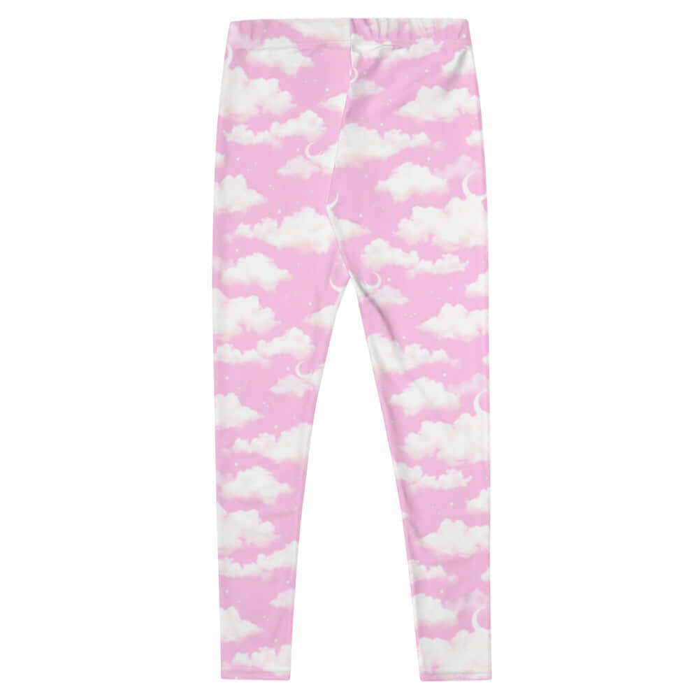 Stylish Cloudy Sky Leggings with a soft pink cloud pattern, perfect for workouts or casual outings.