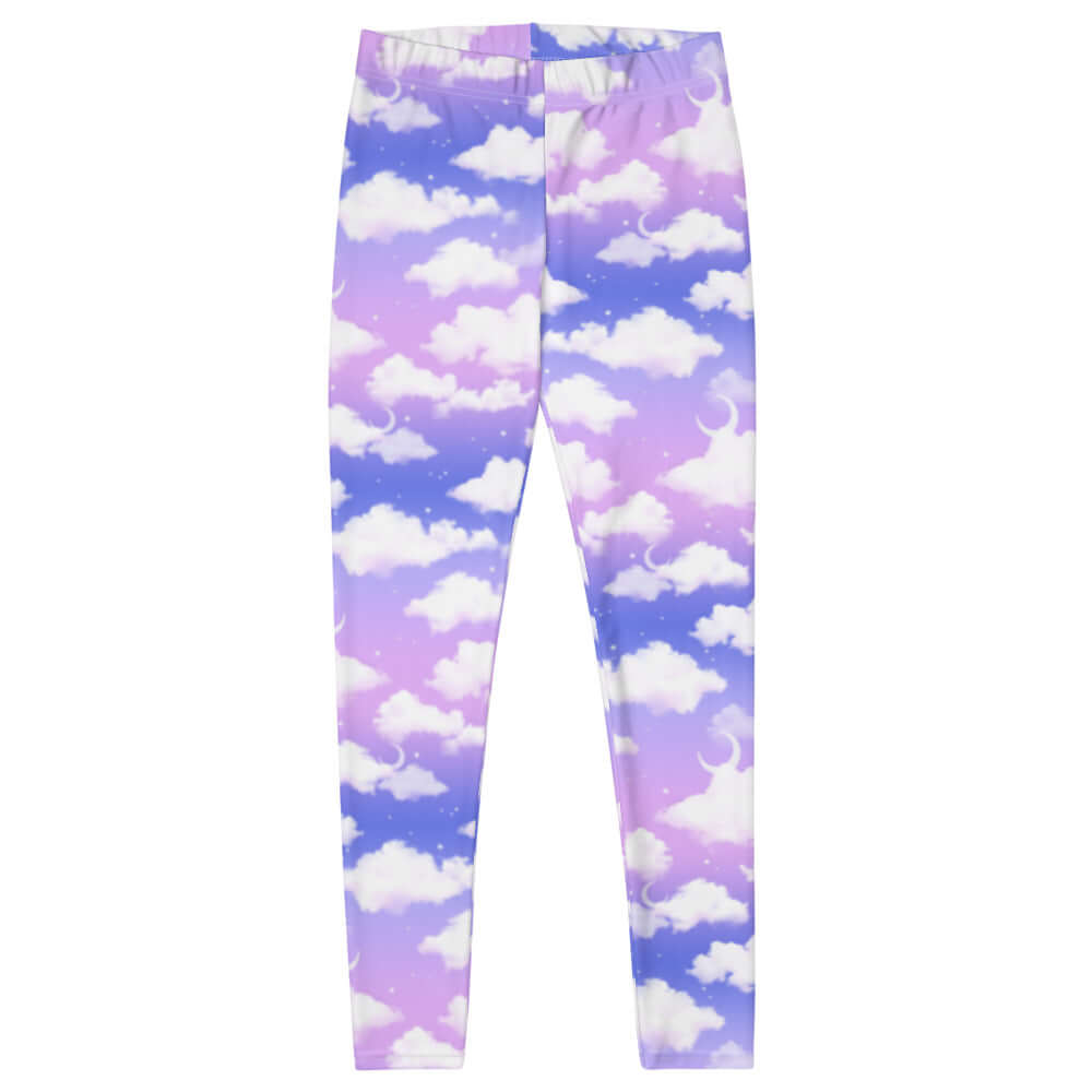 Stylish Cloudy Sky Leggings with a purple gradient design, perfect for gym or casual outings.