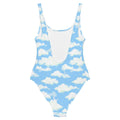 Stylish Cloudy Sky One-Piece Swimsuit featuring a dreamy blue cloud print, perfect for any beach day.