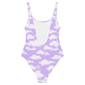 Dreamy Cloudy Sky One-Piece Swimsuit in a vibrant purple gradient, perfect for all figures and summer fun.