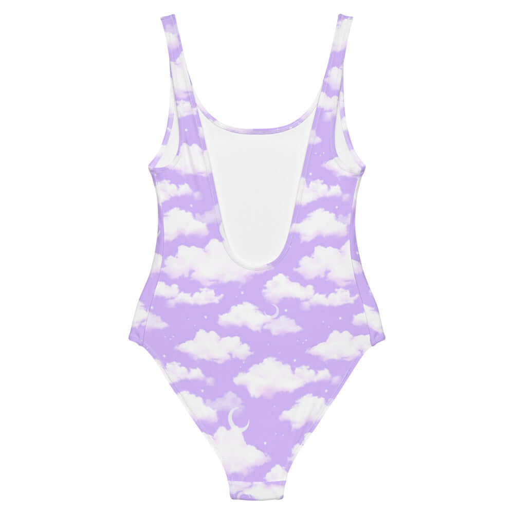 Dreamy Cloudy Sky One-Piece Swimsuit in a vibrant purple gradient, perfect for all figures and summer fun.
