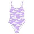 Dreamy Cloudy Sky One-Piece Swimsuit in a vibrant purple gradient, perfect for all figures at your next beach outing.