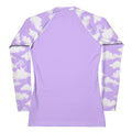 Long-sleeve Cloudy Sky Rash Guard in lavender, designed for comfort and sun protection during active sports.