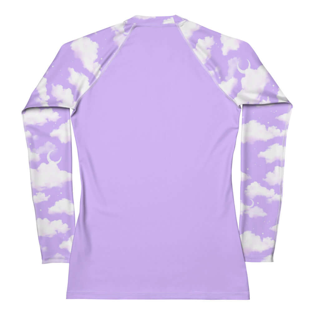 Long-sleeve Cloudy Sky Rash Guard in lavender, designed for comfort and sun protection during active sports.