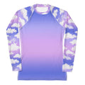 Long-sleeve Cloudy Sky Rash Guard featuring a vibrant cloud design, perfect for active outdoor sports.