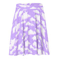 Dreamy Cloudy Sky Skater Skirt in soft purple with fluffy clouds, perfect for adding a whimsical touch to any outfit.