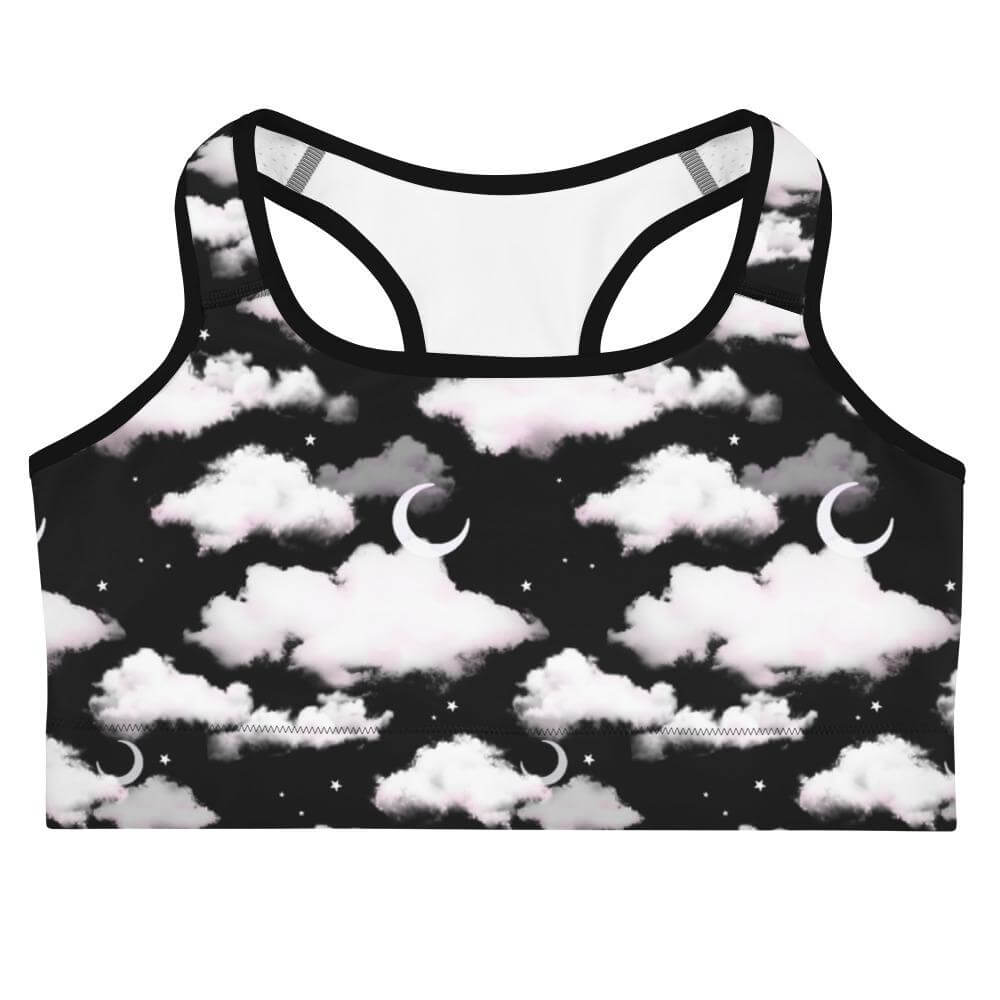 Stylish Cloudy Sky Sports bra featuring a chic cloud print, perfect for yoga sessions at any intensity.