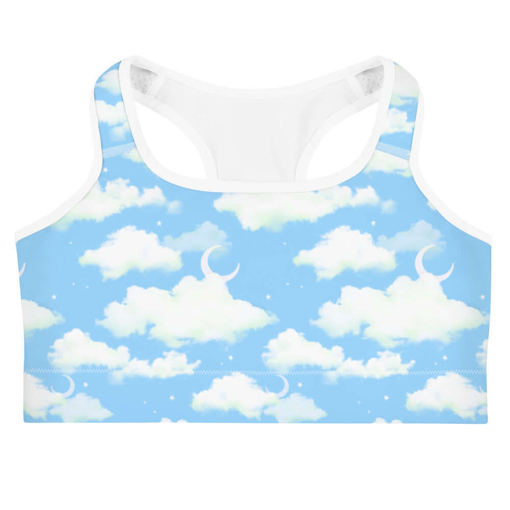 Stylish Cloudy Sky Sports bra featuring a dreamy cloud pattern, perfect for yoga and staying comfortable during workouts.