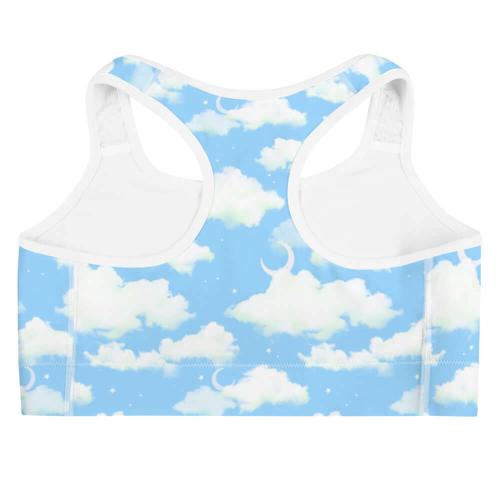 Stylish Cloudy Sky Sports bra featuring a whimsical cloud design, perfect for yoga and comfort during workouts.