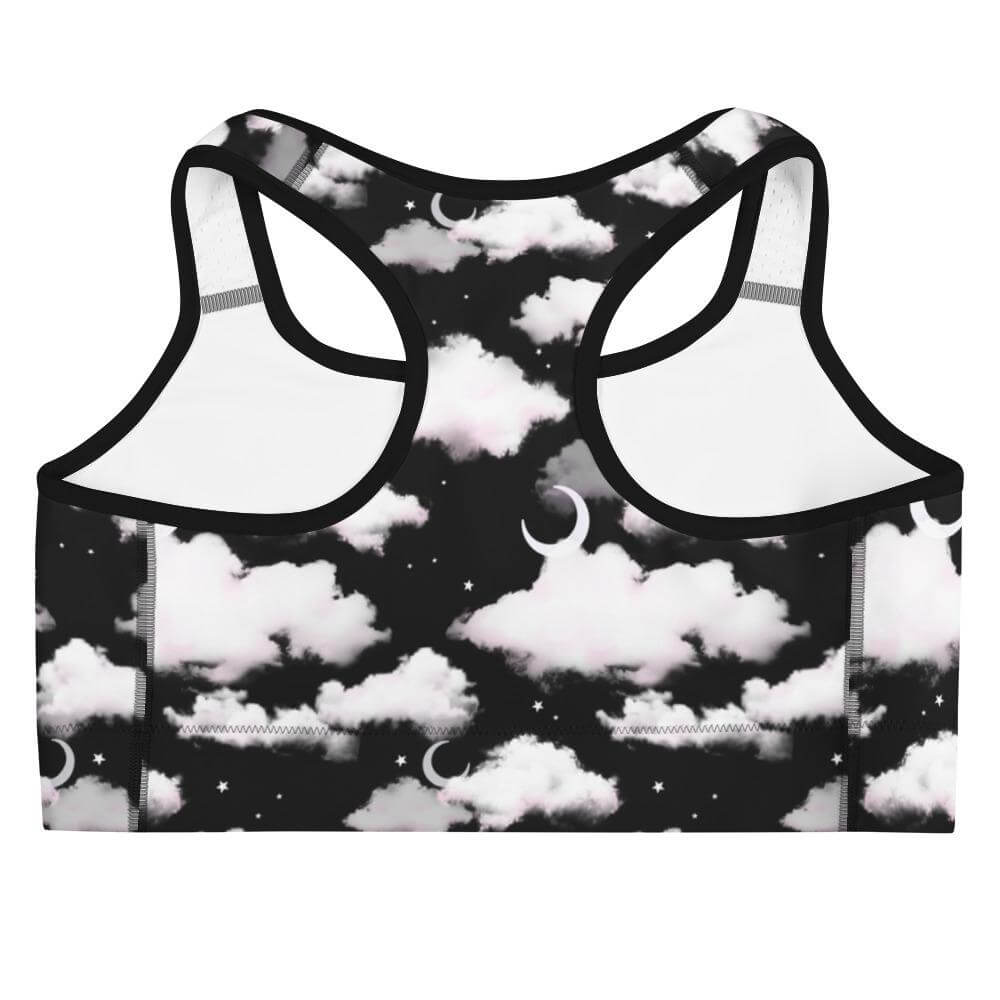 Stylish Cloudy Sky Sports bra featuring a unique cloud design, perfect for yoga and activewear enthusiasts.