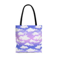 Stylish Cloudy Sky Tote Bag (Purple Gradient) features a dreamy cloud pattern, perfect for any outfit or occasion.