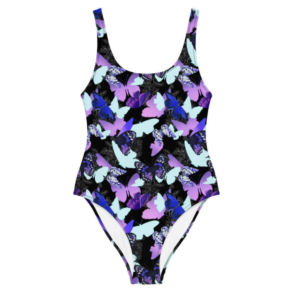 Colorful Butterfly One-Piece Swimsuit featuring vibrant butterfly silhouettes, perfect for all figures and summer fun.