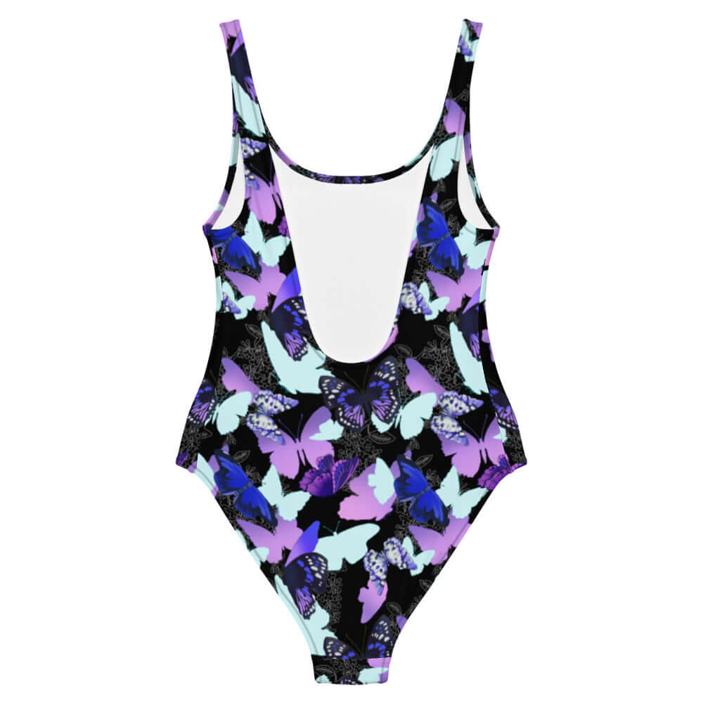 Colorful Butterfly One-Piece Swimsuit featuring vibrant butterfly silhouettes, perfect for showcasing your style.