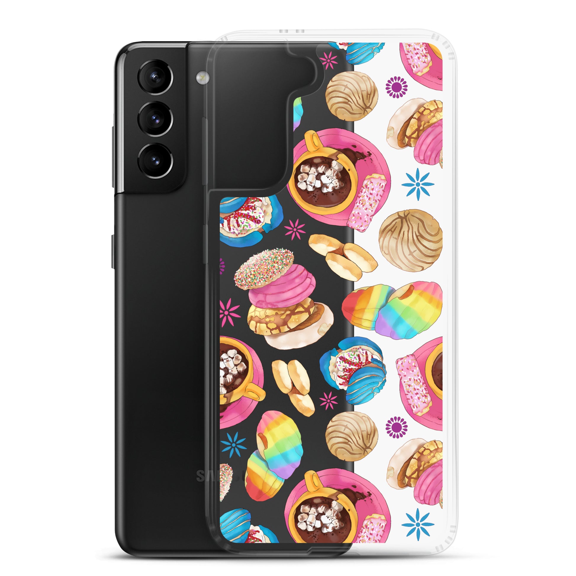 Colorful Pan Dulce Samsung® Clear Case showcases delightful treats, offering style and protection for your phone.