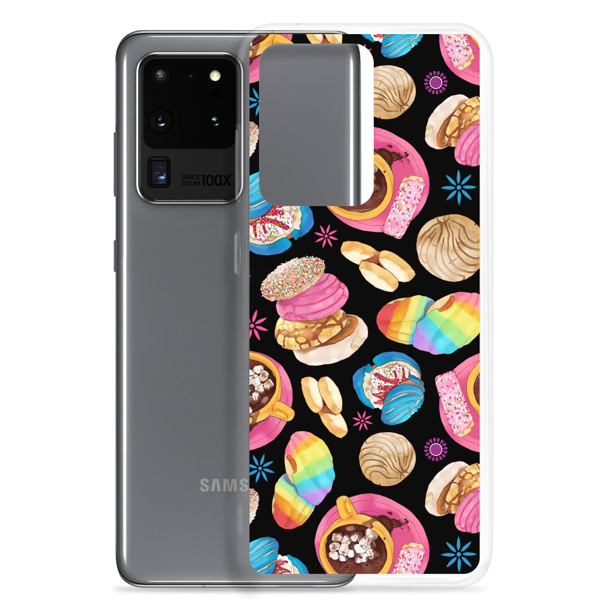 Colorful Pan Dulce Samsung® Clear Case features vibrant baked treats design, offering stylish protection for your phone.