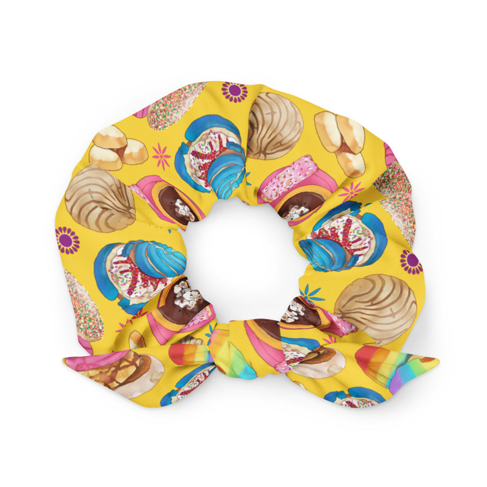 Bright and colorful Pan Dulce Scrunchie featuring delightful baked treats design, perfect for adding style to any outfit.