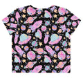 Colorful Space Crop Top featuring a playful print of planets and rockets, perfect for a kawaii-inspired look.