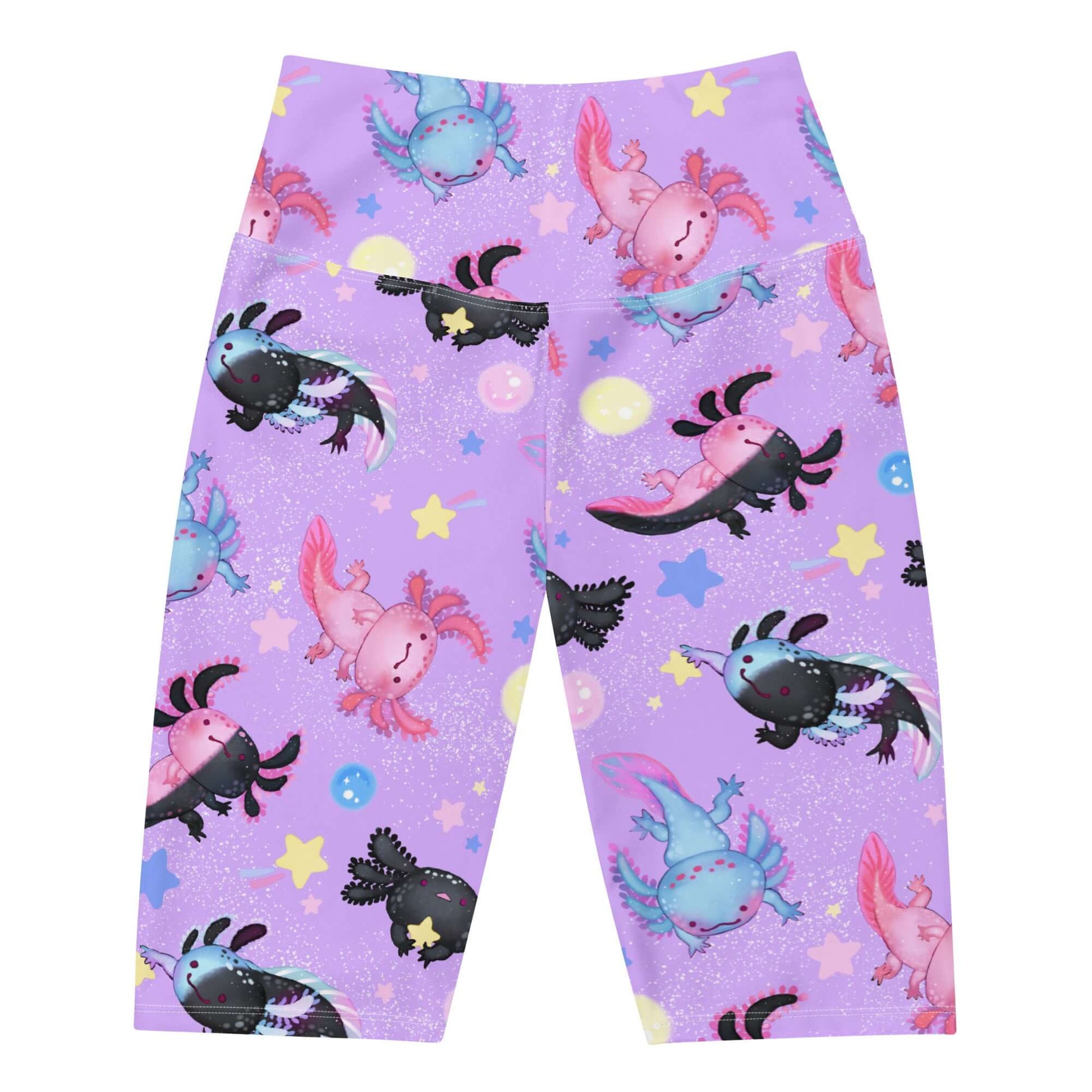High-waisted Axolotl Biker Shorts in playful design, perfect for comfort and style during any activity.