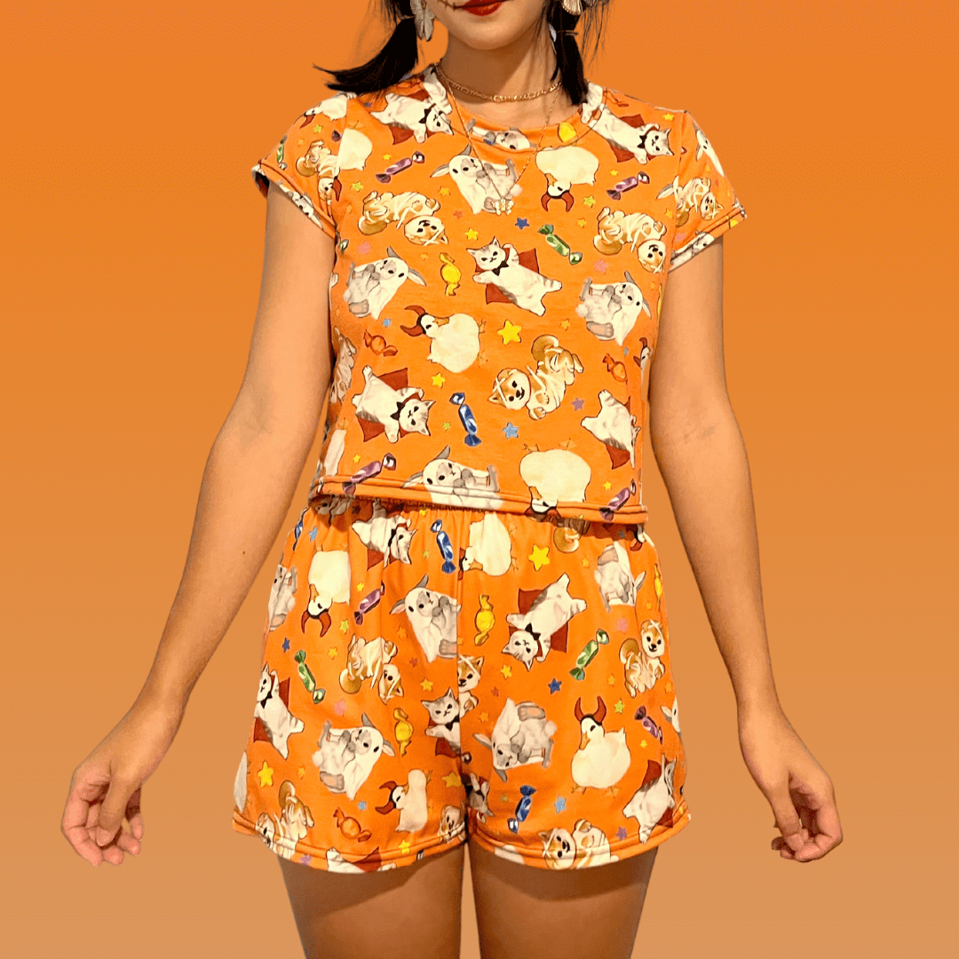 Cute and comfy Trick or Treaters Athletic Short Shorts perfect for Halloween fun and relaxation at home.