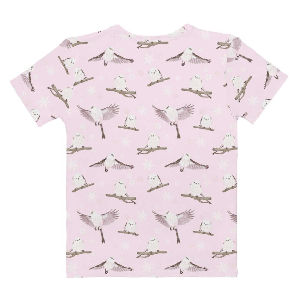 Cute Snow Bird T-shirt featuring adorable birds and snowflakes, perfect for cozy holiday vibes.