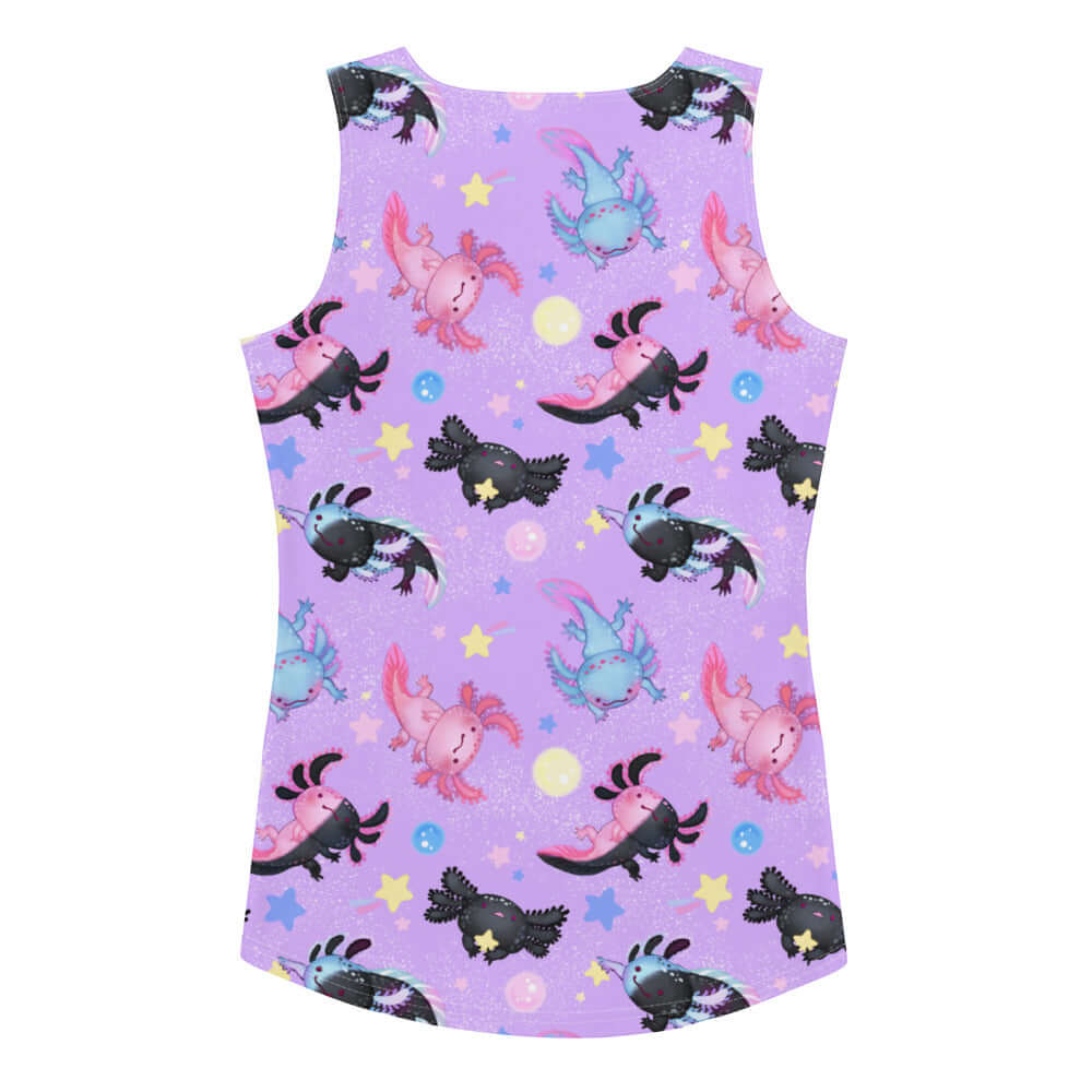 Colorful Axolotl Tank Top featuring playful axolotls, perfect for summer days and poolside fun.
